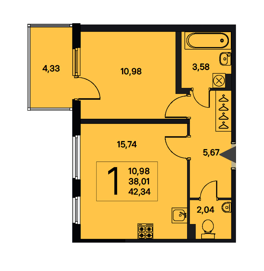 1-комнатная квартира 38.01 м², 1/4 эт., ЖК «Новое Сертолово. Гармония»